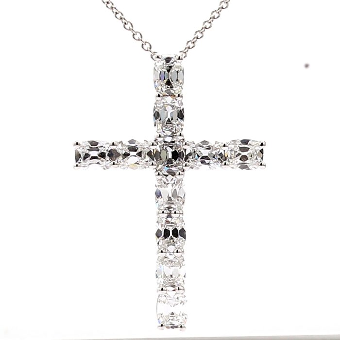 14K White Gold Lab-Grown Cushion Diamond Pendant, 3.77 ct tw