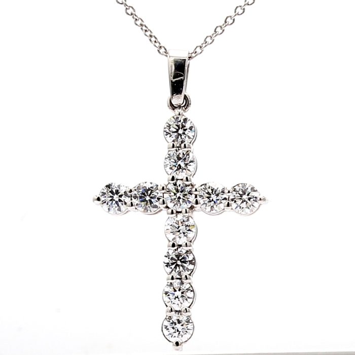 14K White Gold Lab-Grown Diamond Cross Pendant, 2.10 ct tw