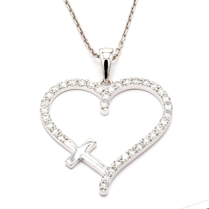 14K White Gold Lab-Grown Diamond Heart Pendant, 1.31 ct tw