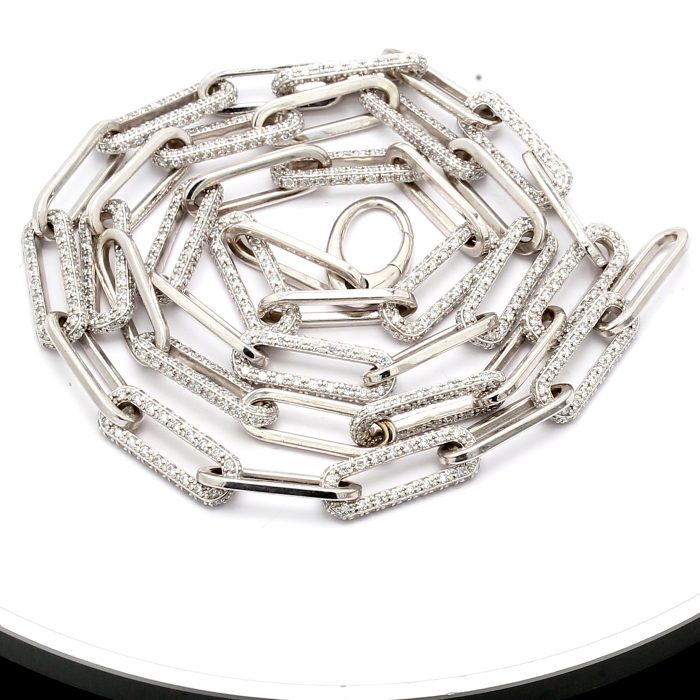 14K White Gold Lab-Grown Diamond Paperclip Necklace, 21.72 ct tw