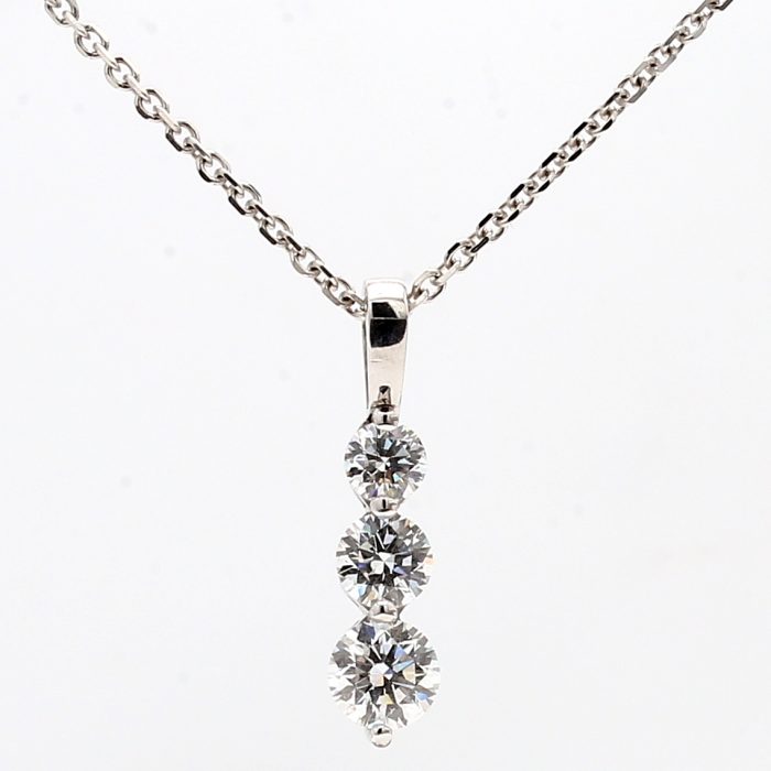 14K White Gold Lab-Grown Diamond Three-Stone Pendant, 1.82 ct tw