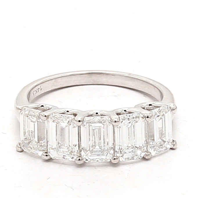 14K White Gold Lab-Grown Emerald-Cut Diamond Five-Stone Band, 3.36 ct tw