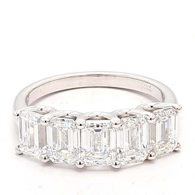 14K White Gold Lab-Grown Emerald-Cut Diamond Five-Stone Band, 3.68 ct tw