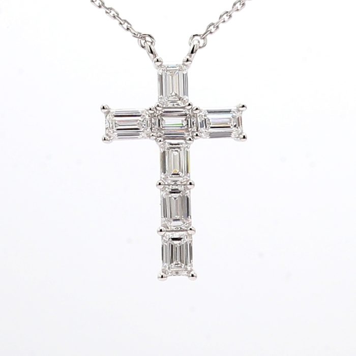 14K White Gold Lab-Grown Emerald-Cut Diamond Pendant, 1.75 ct tw