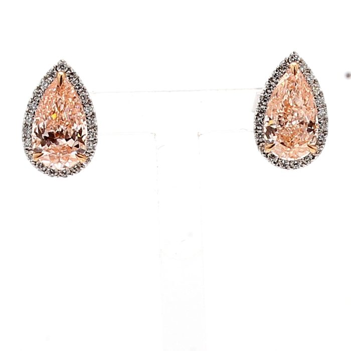 14K White Gold Lab-Grown Fancy Pink Pear Diamond Earrings