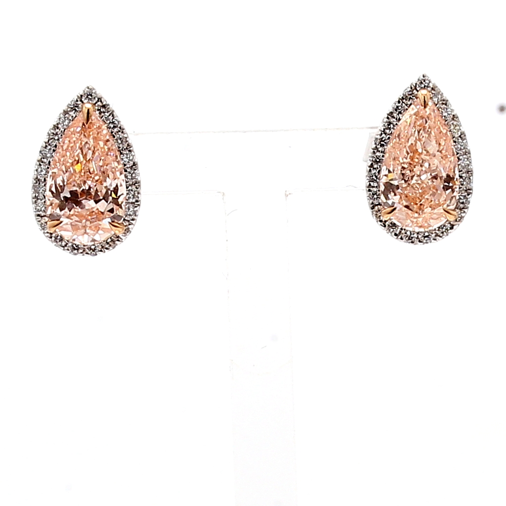 14K White Gold Lab-Grown Fancy Pink Pear Diamond Earrings