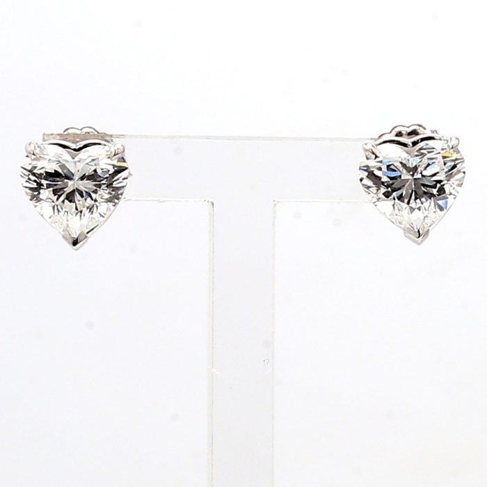 14K White Gold Lab-Grown Heart-Shaped Diamond Stud Earrings, 3.10 ct tw