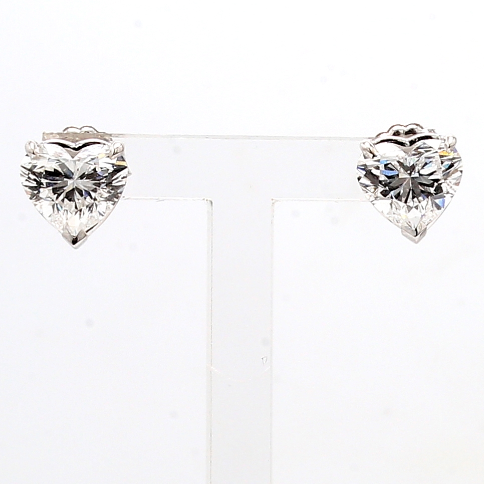 14K White Gold Lab-Grown Heart-Shaped Diamond Stud Earrings, 3.10 ct tw