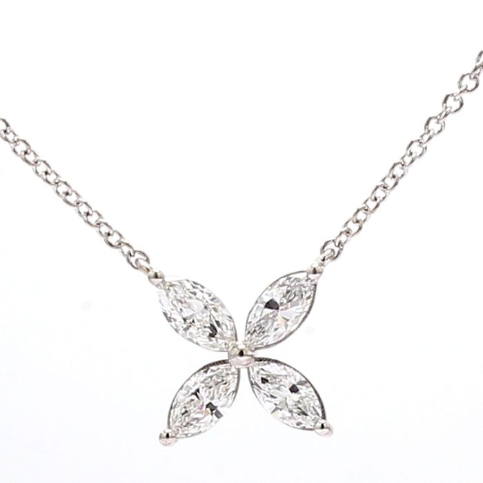 14K White Gold Lab-Grown Marquise Diamond Pendant, 0.75 ct tw