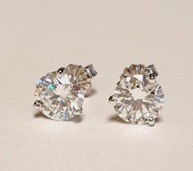 14K White Gold Lab-Grown Martini-Set Round Diamond Stud Earrings, 3.02 ct tw