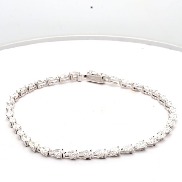 14K White Gold Lab-Grown Pear Diamond Tennis Bracelet, 5.00 ct tw
