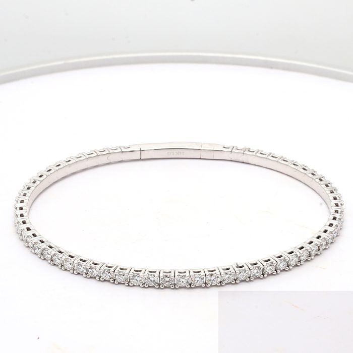 14K White Gold Lab-Grown Round Diamond Bangle, 3.00 ct tw