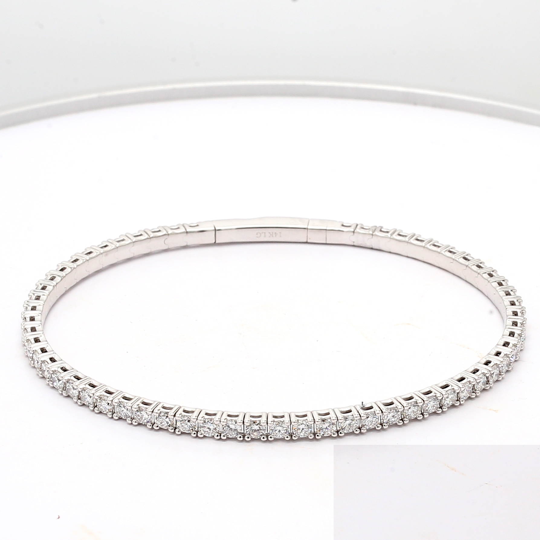 14K White Gold Lab-Grown Round Diamond Bangle, 3.00 ct tw