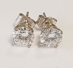 14K White Gold Lab-Grown Round Diamond Stud Earrings, 1.50 ct tw