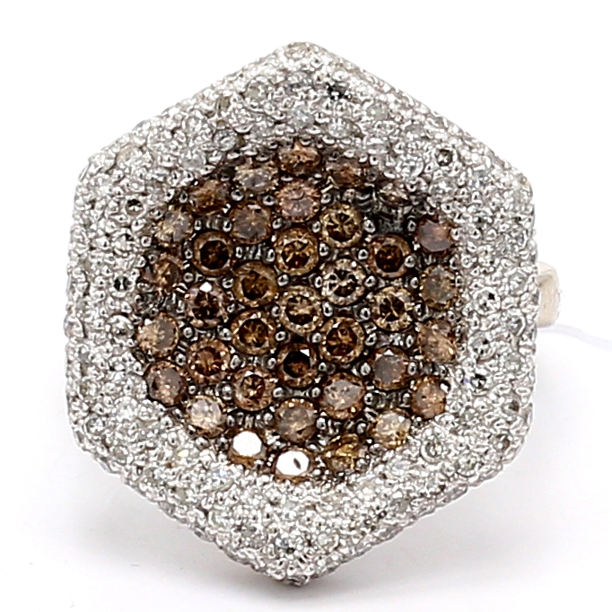14K White Gold Light Brown and White Diamond Ring, 1.47 ct tw