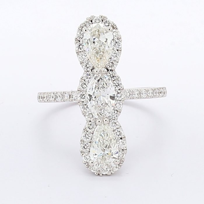 14K White Gold Marquise and Pear Diamond Ring, 2.10 ct tw