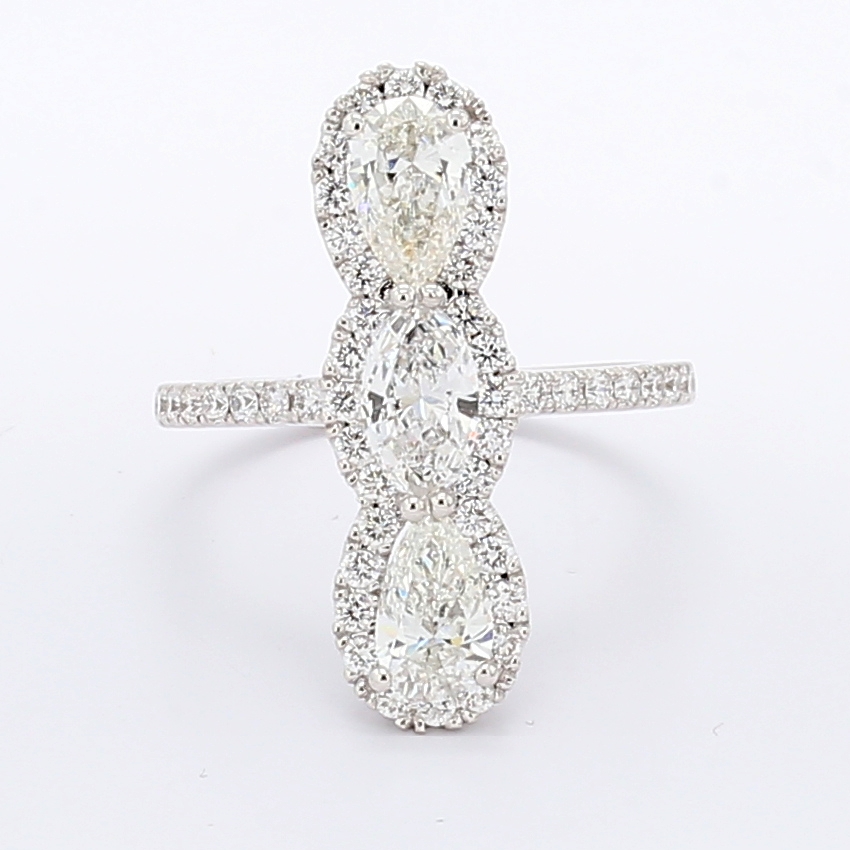 14K White Gold Marquise and Pear Diamond Ring, 2.10 ct tw