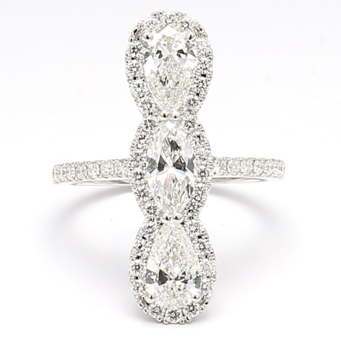 14K White Gold Marquise and Pear Diamond Ring, 2.27 ct tw