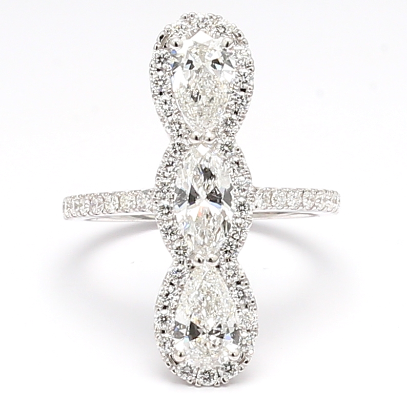 14K White Gold Marquise and Pear Diamond Ring, 2.27 ct tw