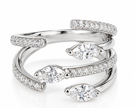 14K White Gold Marquise and Round Diamond Ring, 1.25 ct tw