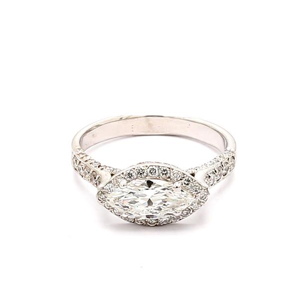 14K White Gold Marquise Diamond Halo Ring, 1.91 ct tw