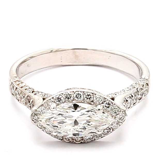 14K White Gold Marquise Diamond Halo Ring, 1.91 ct tw