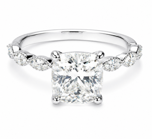 14K White Gold Marquise Diamond Semi-Mount, 0.79 ct tw