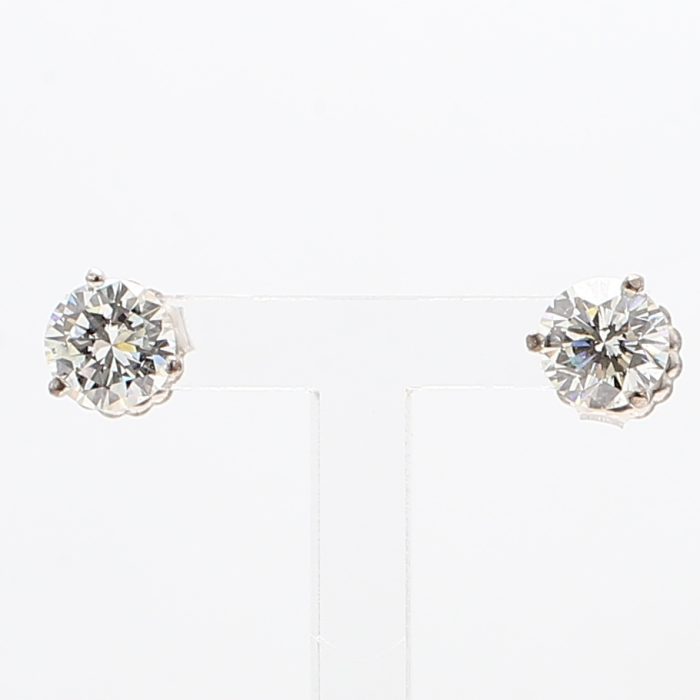 14K White Gold Martini-Set Round Diamond Stud Earrings, 2.09 ct tw
