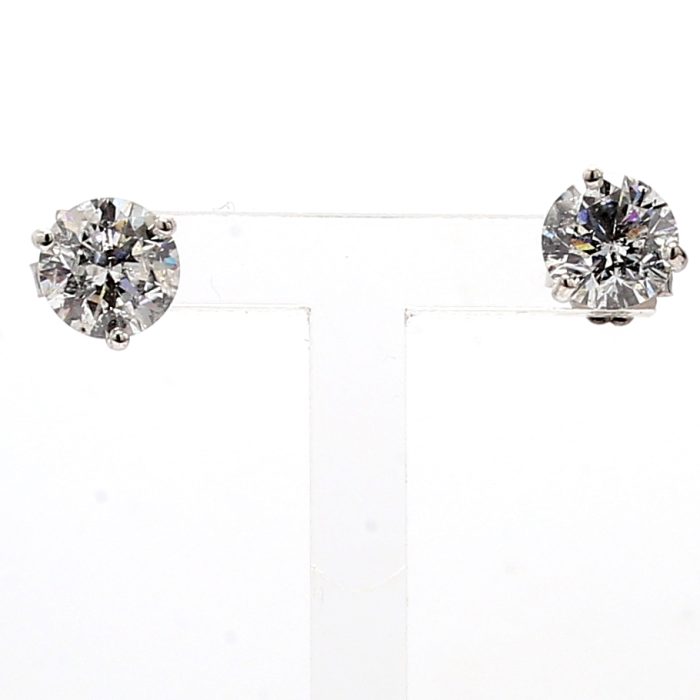 14K White Gold Martini-Set Round Diamond Stud Earrings, 2.33 ct tw