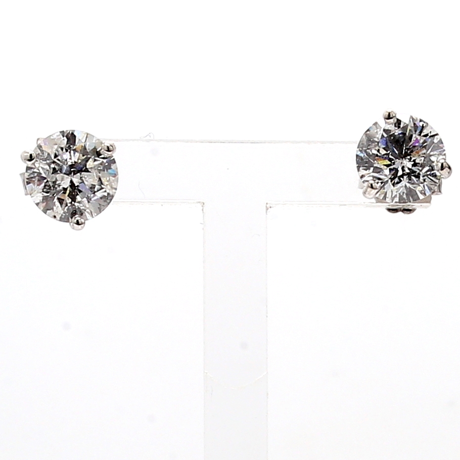 14K White Gold Martini-Set Round Diamond Stud Earrings, 2.33 ct tw
