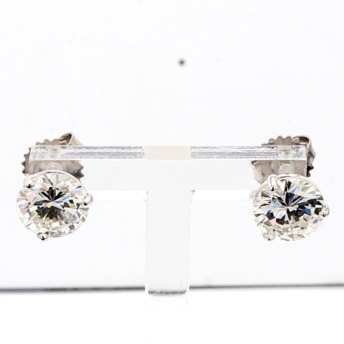 14K White Gold Martini-Set Round Diamond Stud Earrings, 3.09 ct tw