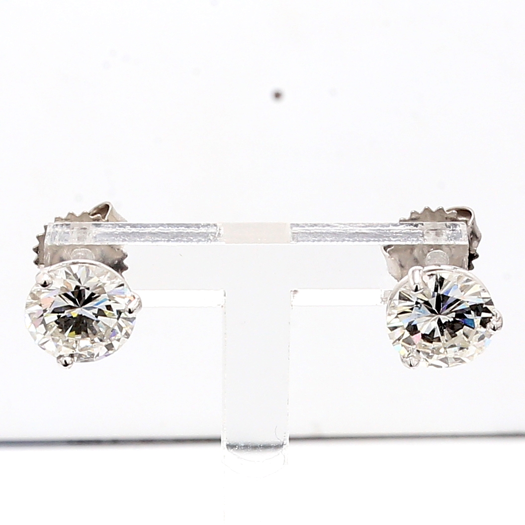 14K White Gold Martini-Set Round Diamond Stud Earrings, 3.09 ct tw