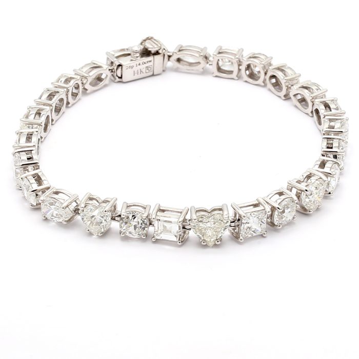 14K White Gold Mixed-Shape Diamond Bracelet, 14.00 ct tw
