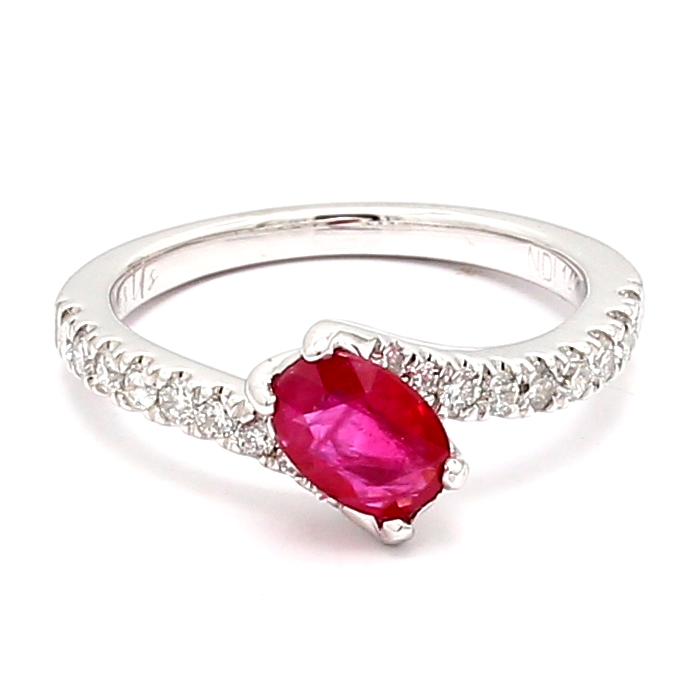 14K White Gold Oval Ruby and Diamond Ring