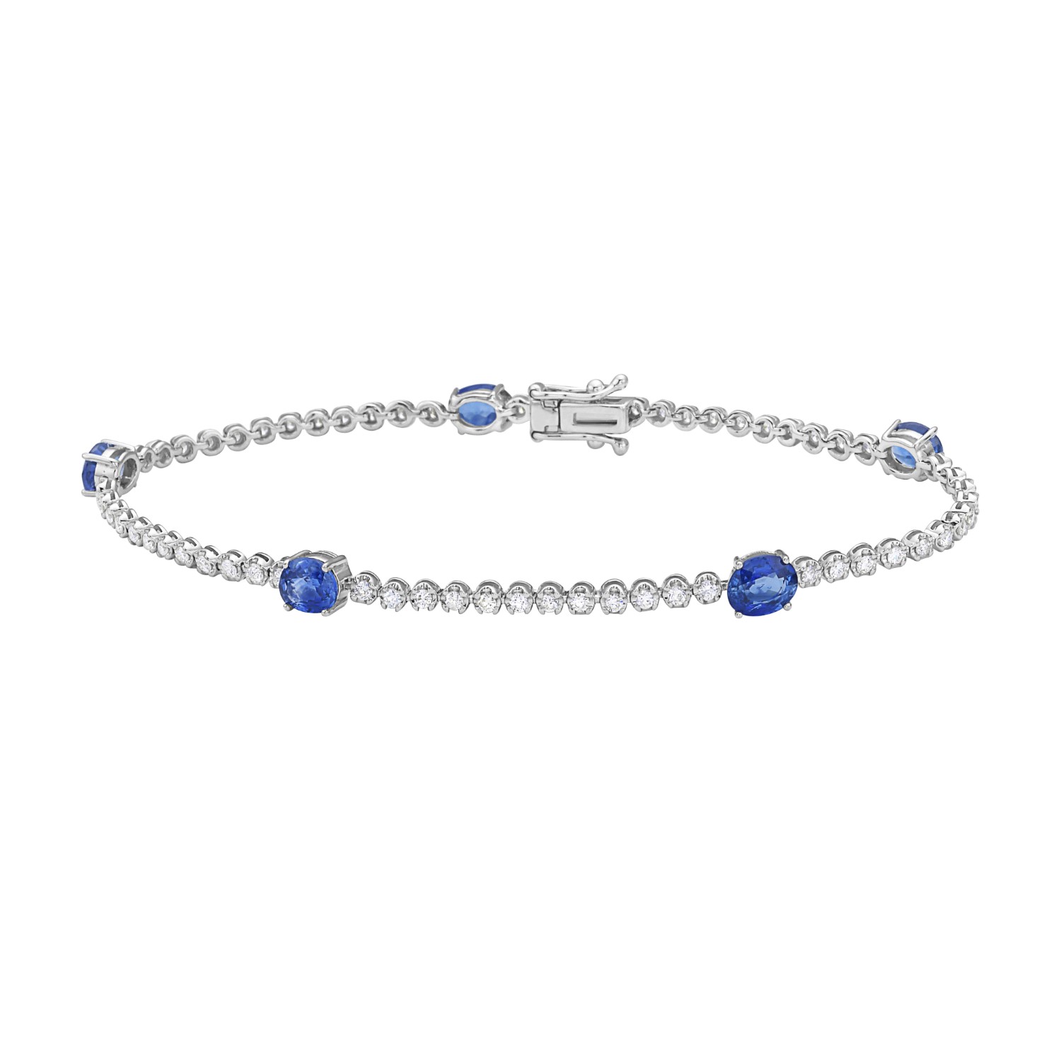 14K White Gold Oval Sapphire and Diamond Bracelet