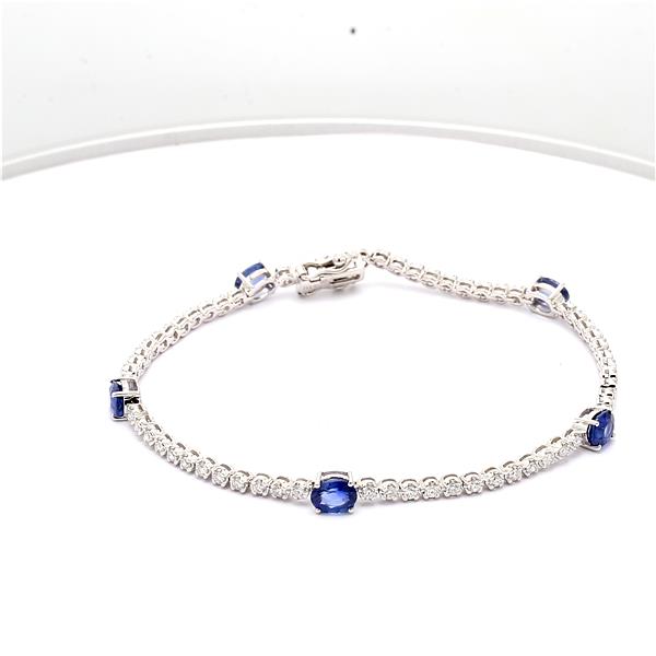 14K White Gold Oval Sapphire and Diamond Bracelet