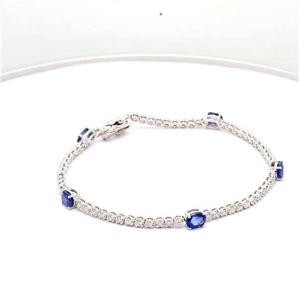 14K White Gold Oval Sapphire and Diamond Bracelet