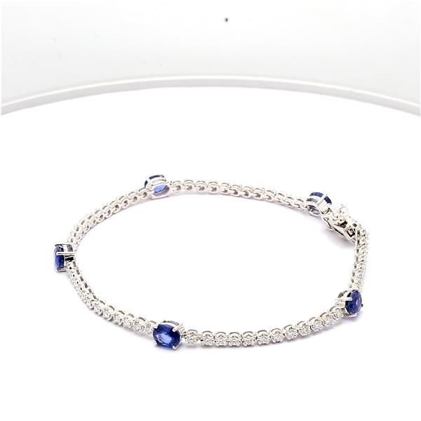 14K White Gold Oval Sapphire and Diamond Bracelet