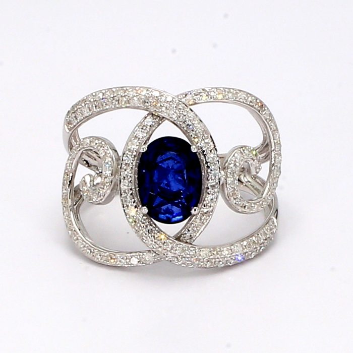 14K White Gold Oval Sapphire and Diamond Ring