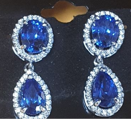 14K White Gold Oval Tanzanite and Diamond Earrings, 1.10 ct tw