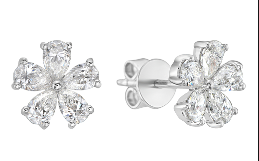 14K White Gold Pavé Diamond Cluster Earrings, 0.89 ct tw
