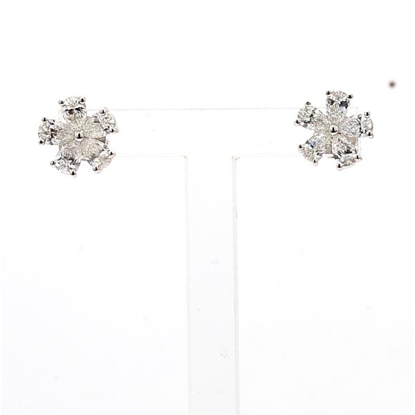 14K White Gold Pavé Diamond Cluster Earrings, 0.89 ct tw