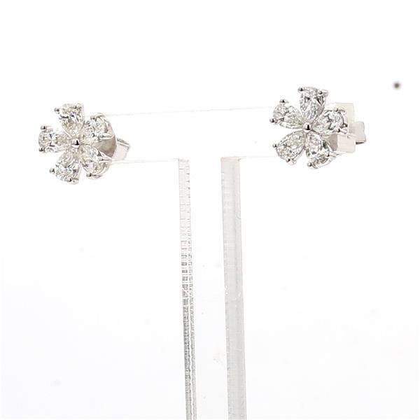 14K White Gold Pavé Diamond Cluster Earrings, 0.89 ct tw