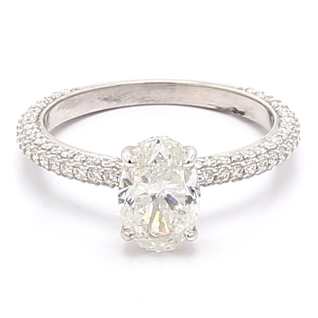 14K White Gold Pavé Diamond Semi-Mount for Oval Center, 0.46 ct tw