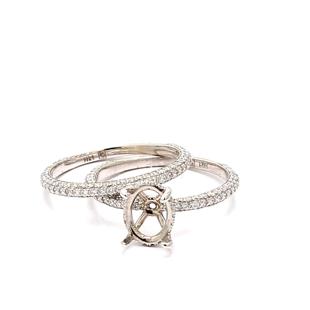 14K White Gold Pavé Diamond Wedding Set, 1.12 ct tw
