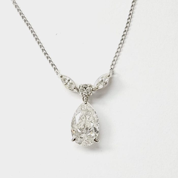 14K White Gold Pear Diamond Necklace, 2.20 ct tw