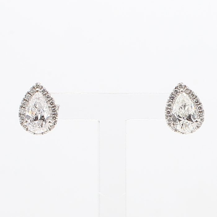 14K White Gold Pear-Shaped Diamond Earrings, 1.16 ct tw