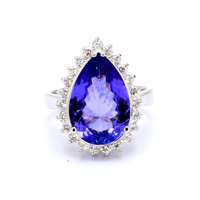 14K White Gold Pear Tanzanite and Diamond Ring