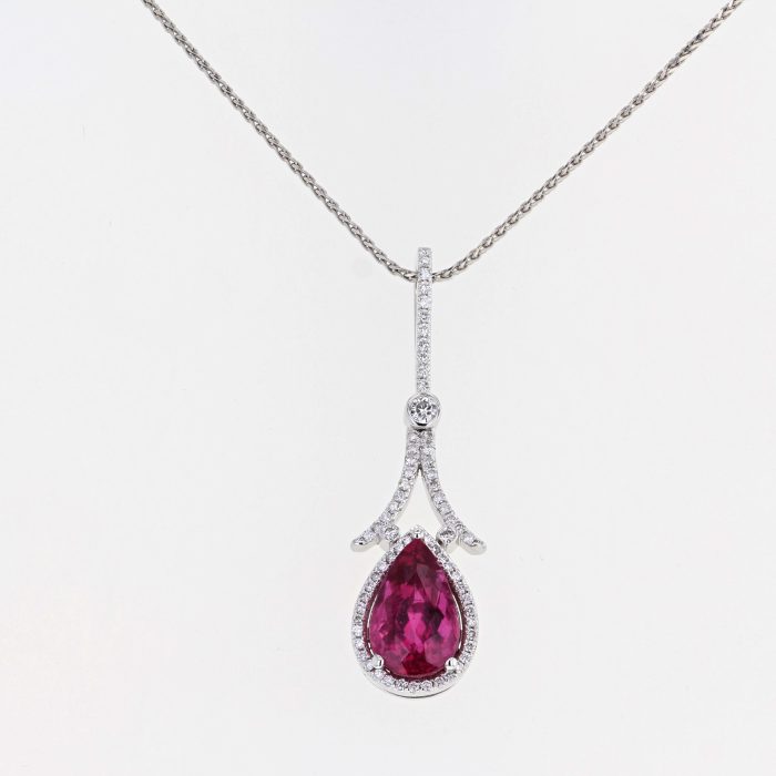 14K White Gold Pear Tourmaline and Diamond Pendant