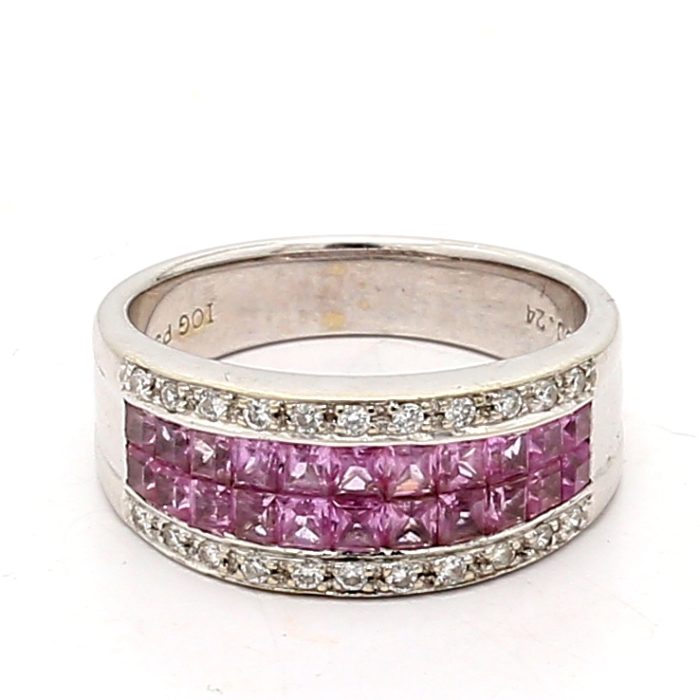 14K White Gold Pink Princess-Cut and Diamond Band, 0.24 ct tw
